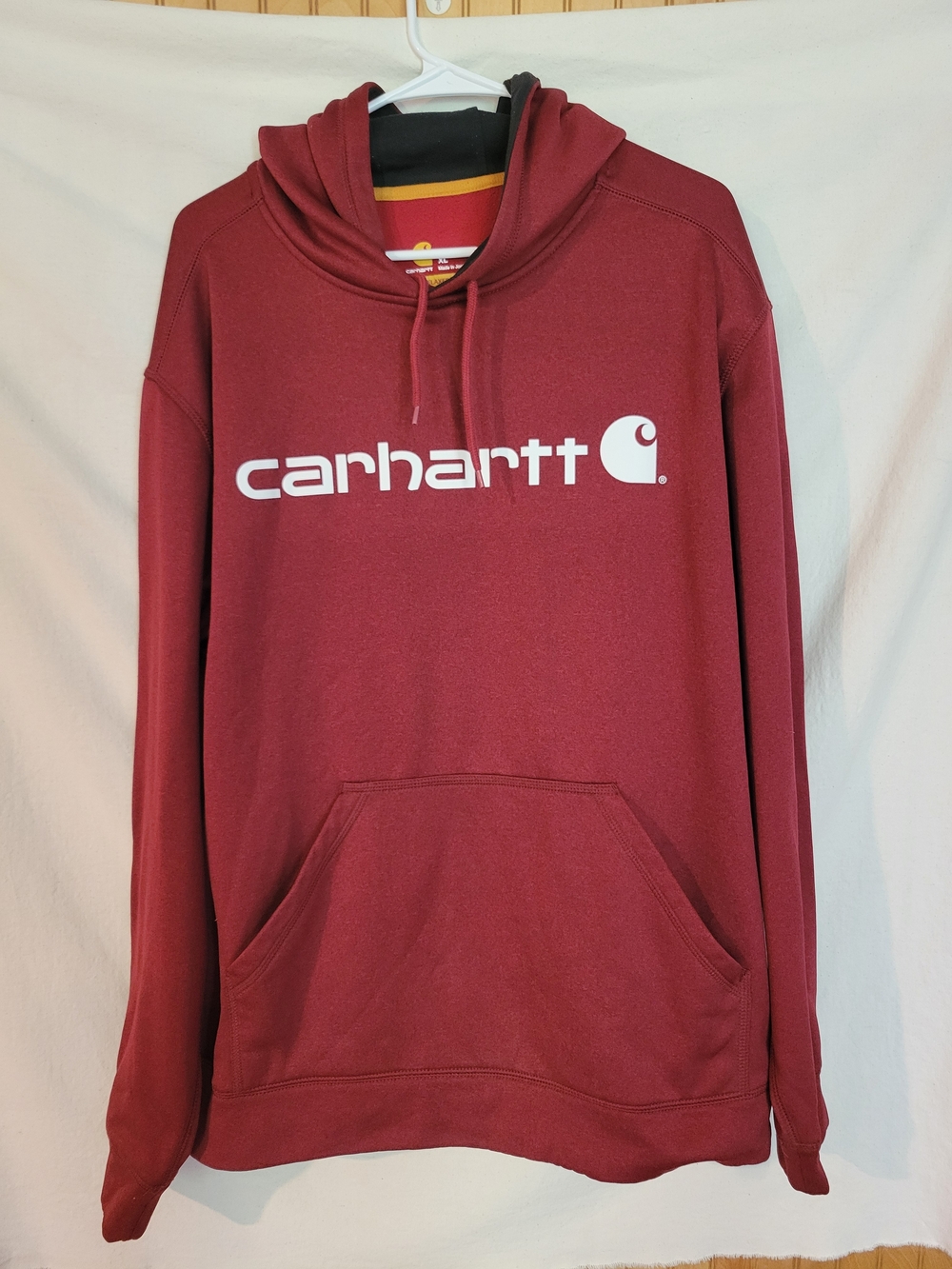 Carhartt Men's XL Maroon Logo Hoodie Sweatshirt Relaxed Burgundy Red